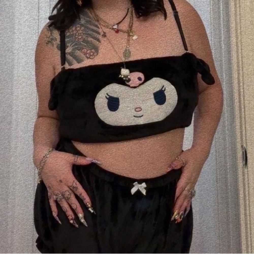 Black Crop Top with Cartoon Face